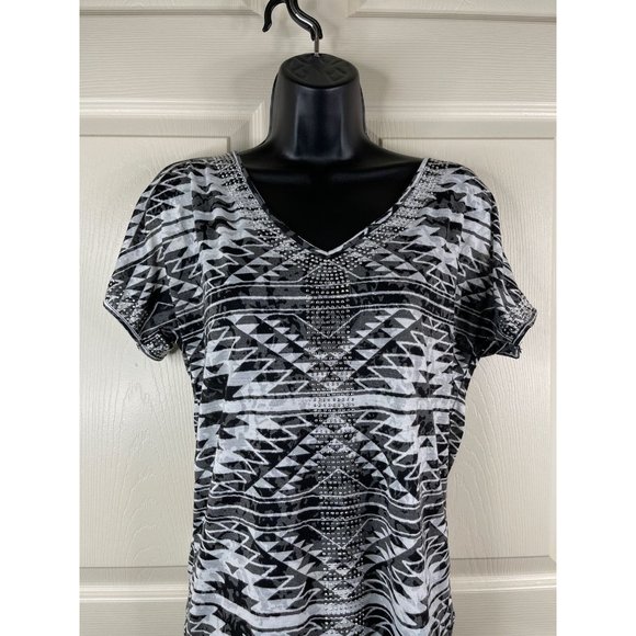 INC International Concepts Top Womens Short Slit Sleeves White Black Size Small - Picture 3 of 11